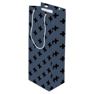 Sacola Para Vinho Cruzes de polca preta em cinza azul