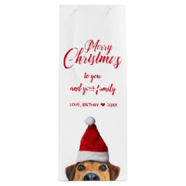 Sacola Para Vinho Curioso Cachorro Engraçado com Papai Noel