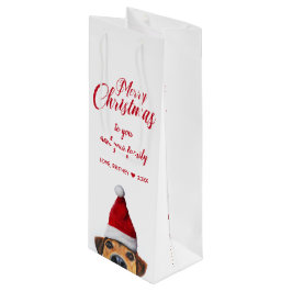 Sacola Para Vinho Curioso Cachorro Engraçado com Papai Noel