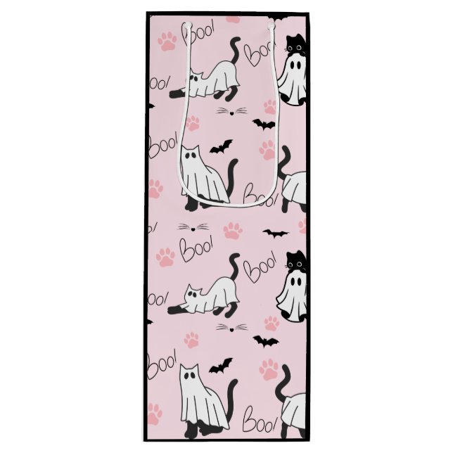 Sacola Para Vinho Cute Ghost Cats Halloween (Frente)