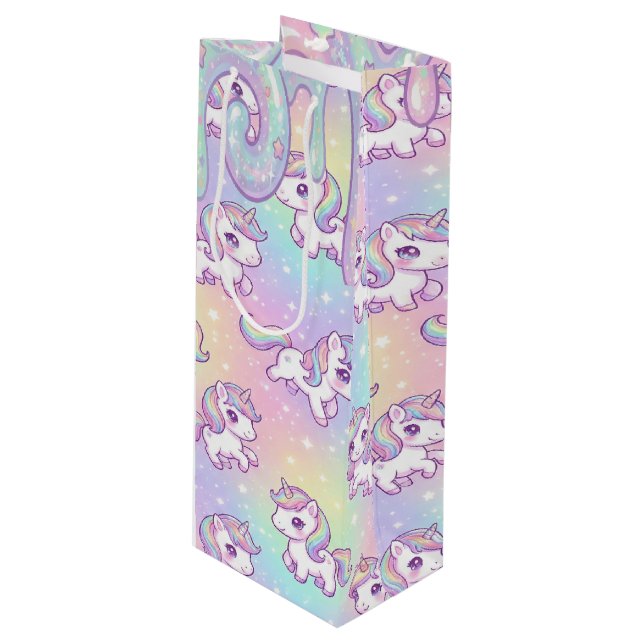 Sacola Para Vinho Cute Kawaii Unicorn Pastel Rainbow Magical  (Frente inclinada)