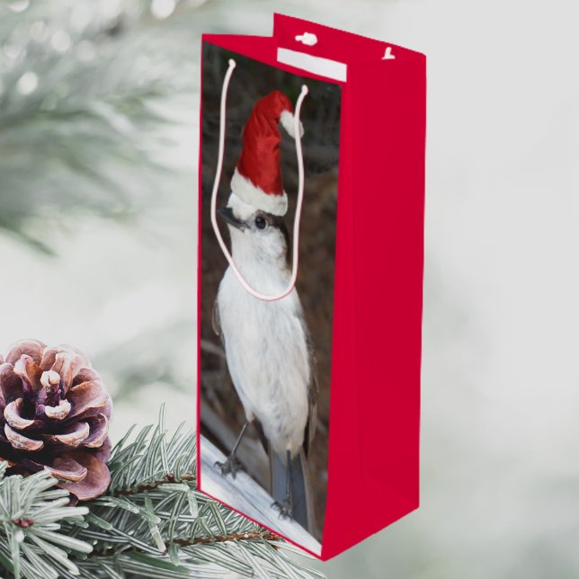 Sacola Para Vinho Cute Whiskey Jack Vestindo Red Santa Hat (In Situ)