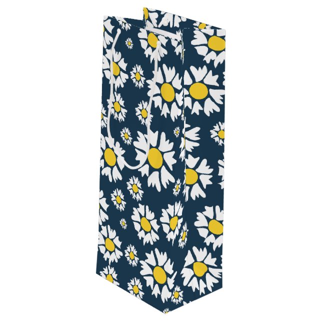 Sacola Para Vinho Daisy Pattern, Floral Pattern, White Daisies (Verso inclinado)