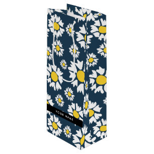 Sacola Para Vinho Daisy Pattern, White Daisies, Seu Nome