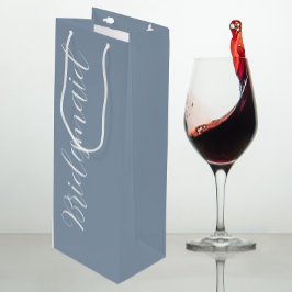 Sacola Para Vinho Damas de Honra em Azul Empoeirado com Letra Estili