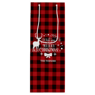 Sacola Para Vinho Desejo-Te Feliz Natal Monograma de Buffalo Vermelh