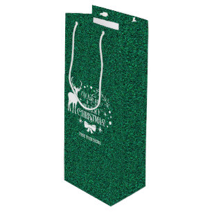 Sacola Para Vinho Desejo-Te Feliz Natal Monograma Verde Da Glitter