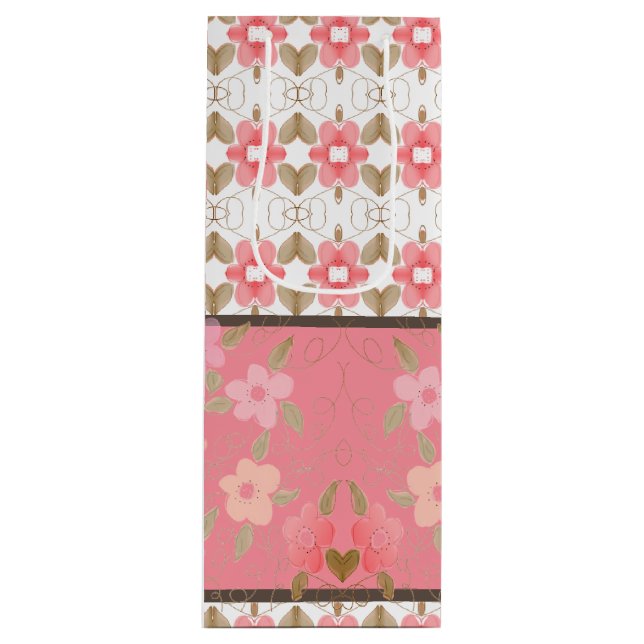 Sacola Para Vinho Designer Padrão de Arte Floral (Frente)