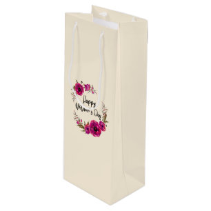 Sacola Para Vinho Dia das mães feliz da grinalda floral fúcsia das