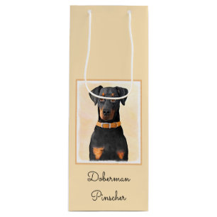 Sacola Para Vinho Doberman Pinscher Pintura Original Descortada
