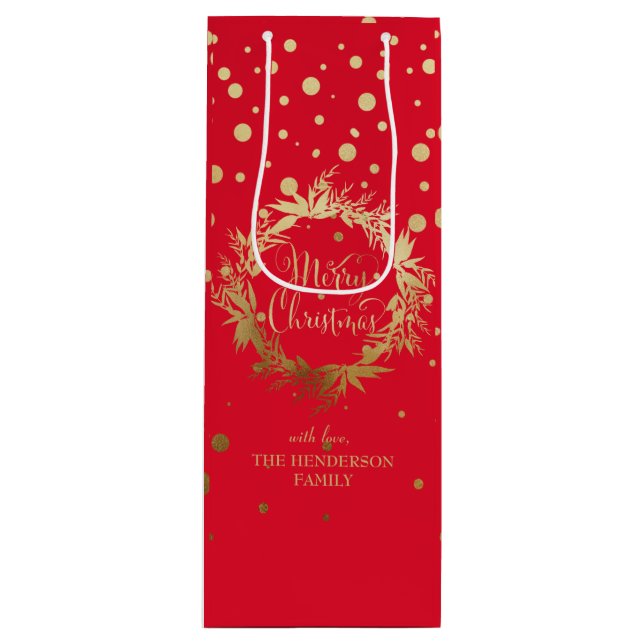 Sacola Para Vinho Dourada Elegante, , Terra de Natal de Merry (Frente)