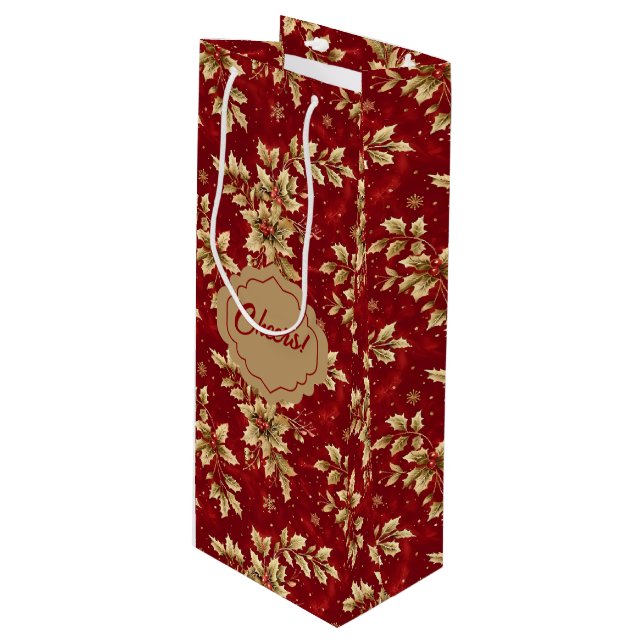 Sacola Para Vinho Douradas Pontas De Metal Em Vermelho (Frente inclinada)