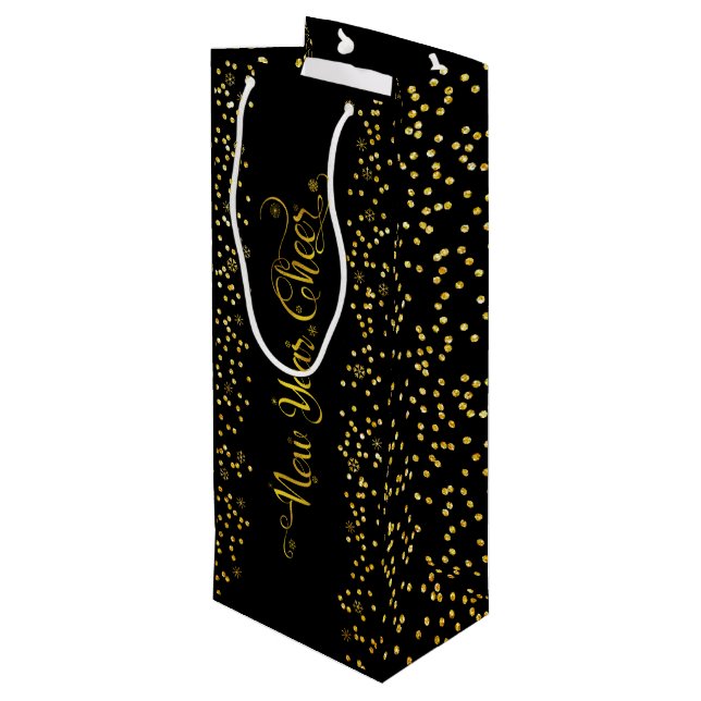 Sacola Para Vinho Dourado Ano Novo, Escuridão Neve Moderna (Verso inclinado)