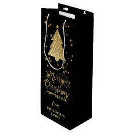 Sacola Para Vinho Dourado Black Sparkles Feliz Árvore de Natal