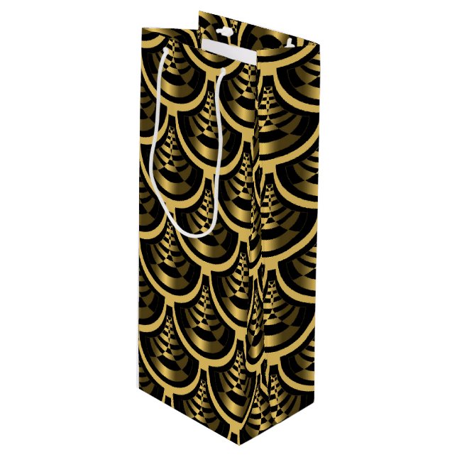 Sacola Para Vinho Dourado e preto | Art Deco Classy (Frente inclinada)