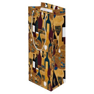 Sacola Para Vinho Dourado Maroon Wine Pattert Gift Bag