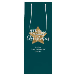 Sacola Para Vinho Dourado Natal das estrelas verdes modernas