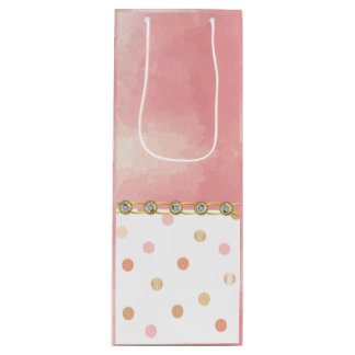 Sacola Para Vinho Dourado, Rosa, Polkadot, Pastel, Girly, Sweet, Chi