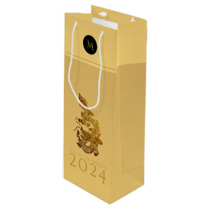 Sacola Para Vinho Dragão Chinês Ano 2024 Monograma Elegante WGB