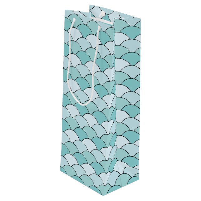Sacola Para Vinho Dragon Scales, Fans, Waves, Seigaiha, Blue (Verso inclinado)