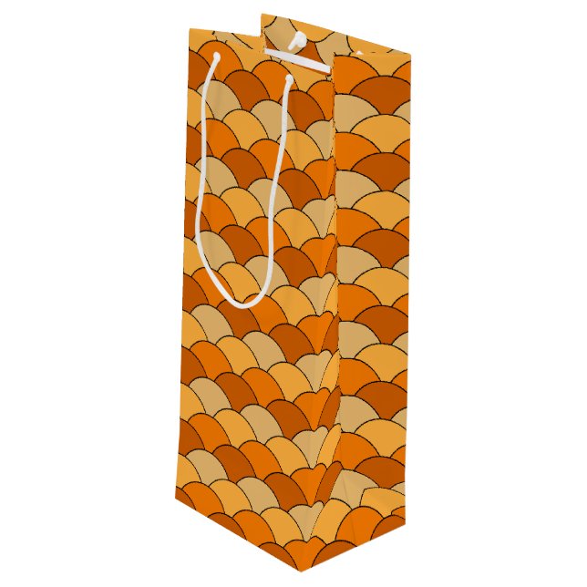 Sacola Para Vinho Dragon Scales, Fans, Waves, Seigaiha, Orange (Verso inclinado)