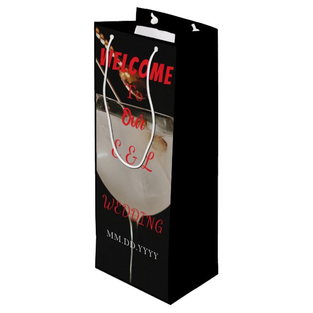 Sacola Para Vinho Elegant Custom Wedding Wine Invitation Gift Bag (Verso inclinado)