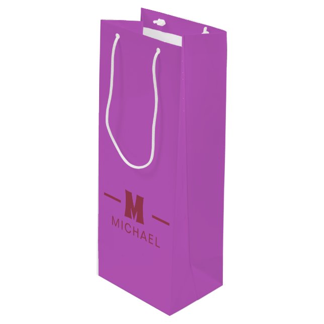 Sacola Para Vinho Elegant Minimal Hot Pink and Red Monogram Design  (Frente inclinada)