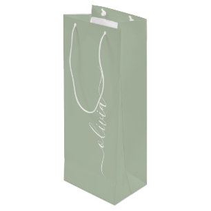 Sacola Para Vinho Elegante do Monograma Moderno Minimalista Verde Sa
