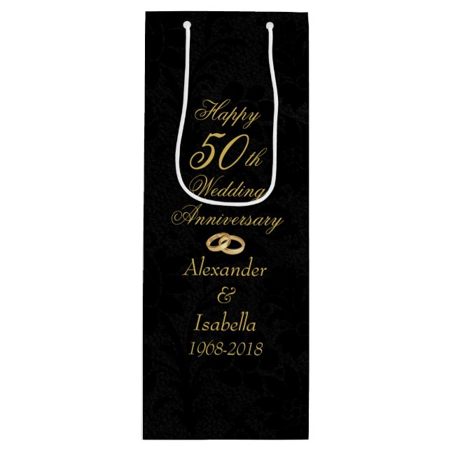 Sacola Para Vinho Elegante Dourado no 50º Aniversário do Casamento N (Frente)