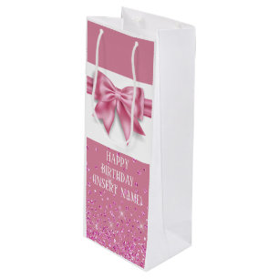 Sacola Para Vinho Elegante grande cor-de-rosa com brilho brilhante d