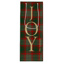 Sacola Para Vinho Elegante Joyful Christmas script tartan red