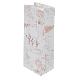 Sacola Para Vinho Elegante Marble e Rosa Gold Foil