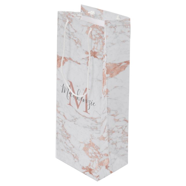 Sacola Para Vinho Elegante Marble e Rosa Gold Foil (Frente inclinada)