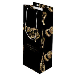 Sacola Para Vinho Elegante, preto e Dourado, Roteiro Feliz Natal