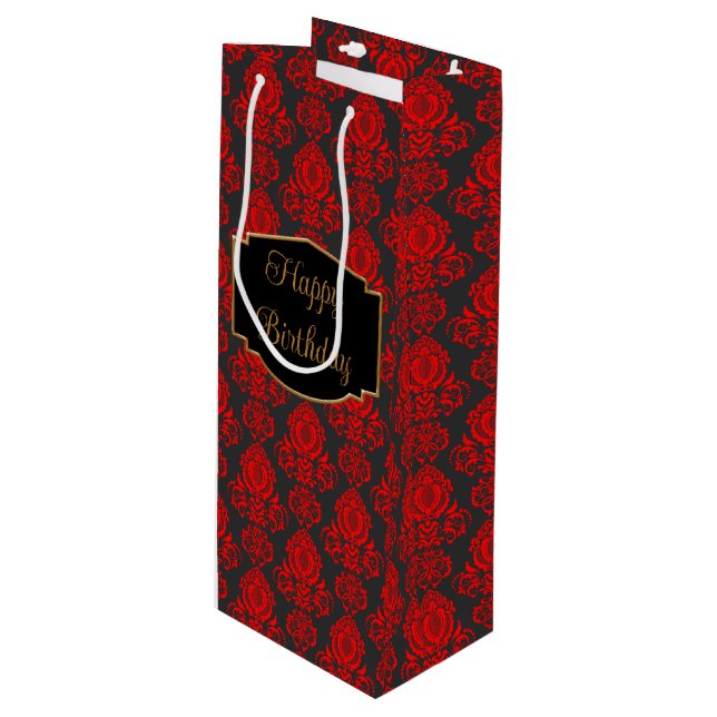 Sacola Para Vinho Elegante, Sofisticado Damask Personalizado (Frente inclinada)