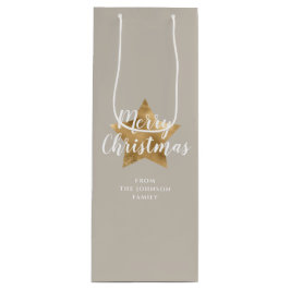 Sacola Para Vinho Elegante Taupe Beige Faux Estrela Dourada Feliz Na