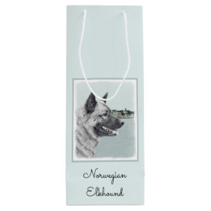 Sacola Para Vinho Elkhound norueguês na pintura da vila - Arte canin