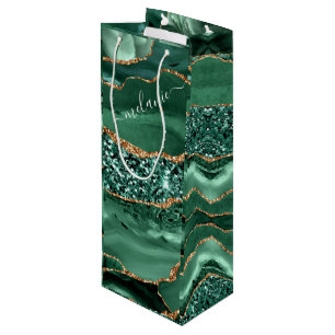 Sacola Para Vinho Emerald Green Dourado Nome Personalizado Bag do Vi