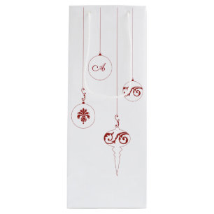 Sacola Para Vinho Enfeites de natal Bauble do Monograma Vermelho