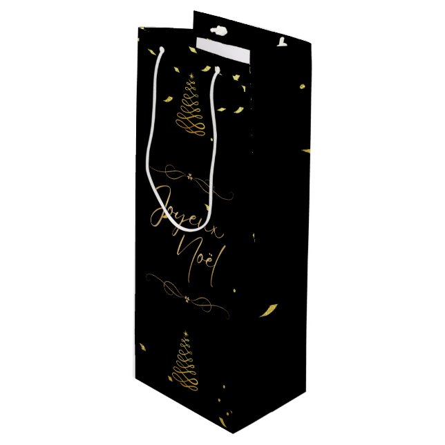 Sacola Para Vinho Entretenimento de Natal Dourado e preto elegante (Frente inclinada)