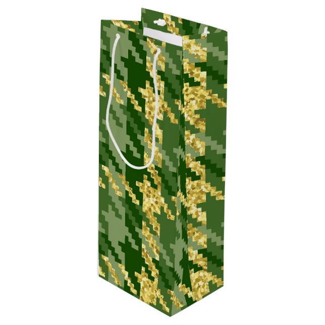 SACOLA PARA VINHO ESCADAS DE PADRÃO DE HOUNDSTOTH VERDE E DOURADA IR (Frente inclinada)