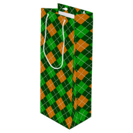 SACOLA PARA VINHO ESCADAS DE PADRÕES DE XADREZ VERDE E LARANJA IRLAN