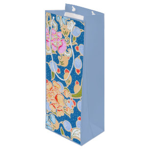 Sacola Para Vinho Estilo de Batik Pontos de Padrão Flores Fundo Azul