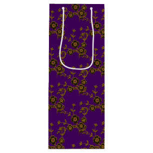 Sacola Para Vinho Estilo de Spray Floral 1, SACO GIFT GIFT Dourado-P