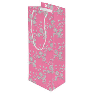 Sacola Para Vinho Estilo de Spray Floral 1, SACO GIFT GIFT GIFT, ros