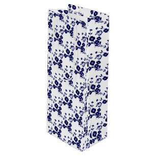 Sacola Para Vinho Estilo Floral 1, SACO GIFT GIFT-WINE Azul-Branco