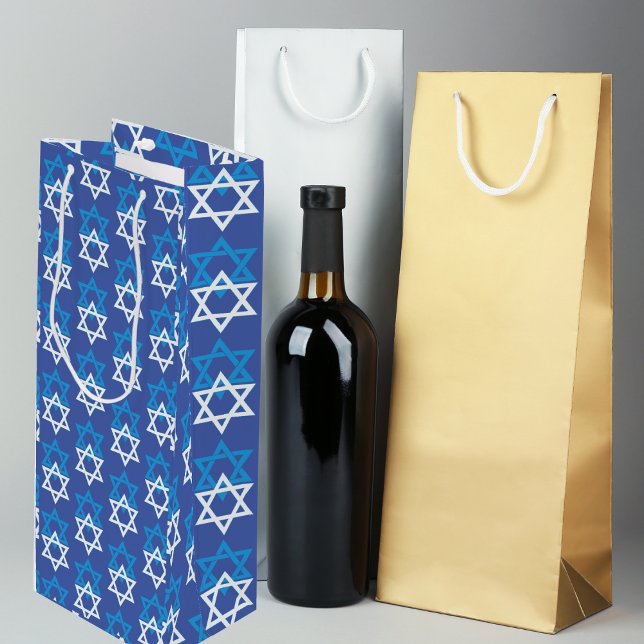 Sacola Para Vinho Estrela Azul/Branca do Padrão David (Wine Gift Bag for Hannukah)