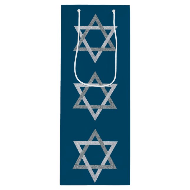 Sacola Para Vinho Estrela de David Hanukkah Glitter (Frente)