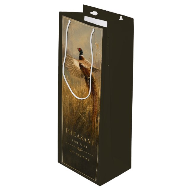 Sacola Para Vinho Faisão em Voo Dourado (Frente inclinada)