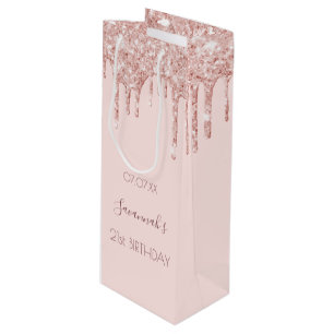 Sacola Para Vinho faísca brilhante cor-de-rosa-rosa festa de anivers